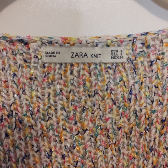 Zara Knits white & colorful variegated knit v neck pullover sweater - Picture 9 of 10